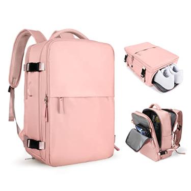 Imagem de Mochila de viagem grande feminina, bagagem de mão, mochila impermeável para fazer trilha e esportes ao ar livre, mochila escolar, F-rosa