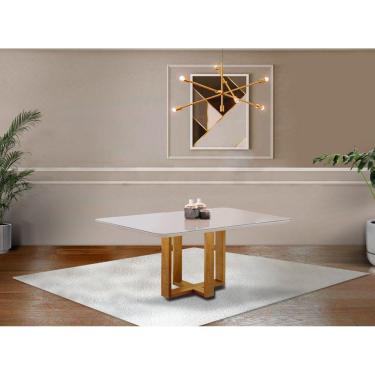 Imagem de Mesa de Jantar 6 Lugares em Madeira Maciça Lisy Com Tampo de Vidro 160cm - Móveis Mix