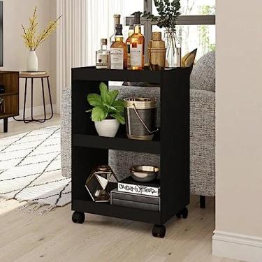 Imagem de Carrinho com Rodinhas Multiuso Bar Aparador Organizador Com 3 Prateleiras Preto