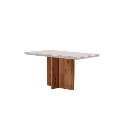 Imagem de mesa de jantar retangular com tampo de vidro ane ro imbuia e off white