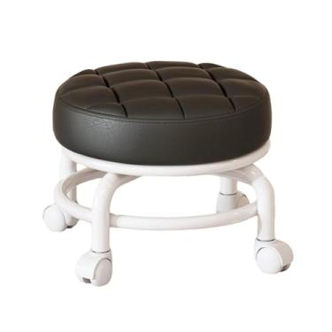 Imagem de 360 ° giratório baixo rolo assento polia rodas fezes confortável crianças trabalho doméstico fezes para salões de escritório barbearia, preto