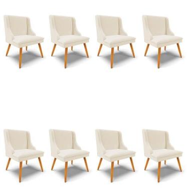 Imagem de Kit 8 Cadeiras Estofadas Para Sala De Jantar Pés Palito Lia Linho Bege