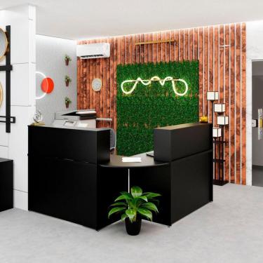 Imagem de Balcão Atendimento De Canto Em L Recepção Consultório 120x60cm Preto