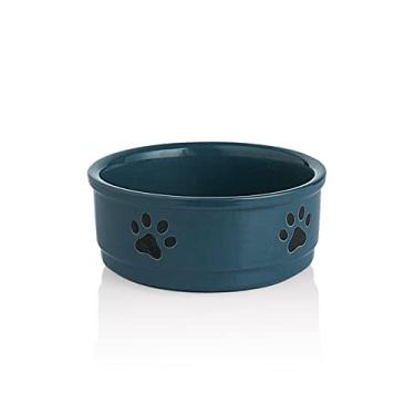 Imagem de Sweejar Tigelas de cerâmica para cães com padrão de pata, prato de comida para cães pequenos, tigela de porcelana para animais de estimação para água 40 ml (azul neblina)