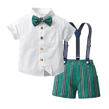 Imagem de Terno de verão para meninos camisa colorida manga curta shorts gravata borboleta terno de desempenho moda roupas de verão para bebês meninos, D, 8-9 Anos