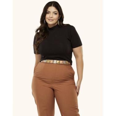 Imagem de Kit 2 Blusa Lisa Gola Alta Plus Size Estilosa Malha Elegante Social Ma