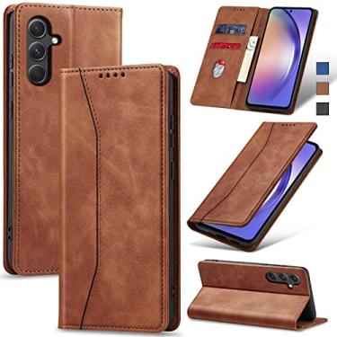 Imagem de Jasonyu Flip Carteira Capa para Samsung Galaxy A54 5G,Capinha Folio Magnética de Couro com Suporte para Cartão,Suporte para Chute - Protetora Durável de TPU à Prova de Choque para Telefone,Marrom