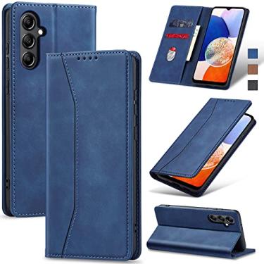 Imagem de Jasonyu Capa Flip para Samsung Galaxy A14 5G/4G, Capinha de Couro PU Luxo com Suporte para Cartão, Magnética, Protetora à Prova de Choque, Azul
