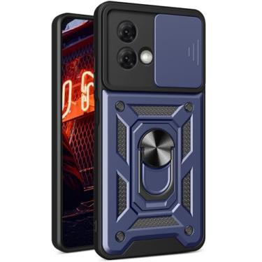 Imagem de Ephoou Capa protetora para Motorola Moto G84, proteção à prova de choque de grau militar com capa deslizante para câmera e suporte magnético giratório de 360° para Motorola Moto G84 SJ azul