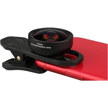 Imagem de ALILUSSO Lente olho de peixe de 7,5 mm com visão ampla angular, boa resolução, sem cantos escuros ou vinhetas, para iPhone Samsung Google Smartphone Android, com clipe, lente de celular