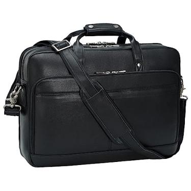 Imagem de Pasta de couro masculina para laptop de 43 cm, bolsa mensageiro de ombro, bolsa para viagem de negócios, trabalho, advogado, Black, Large, Maleta de viagem de negócios