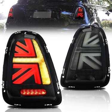 Imagem de VLAND Luzes traseiras de LED compatíveis com BMW Mini Cooper Hatchback R56 R57 R58 R59 2007-2014, conjunto de lâmpada traseira Union Jack com seta de comutação, pares de lados L+R (lente Smoke)