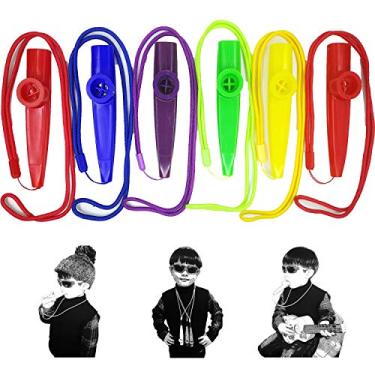 Imagem de Fartime 6 peças de plástico Kazoos com cordões, instrumentos musicais, bom presente para crianças, um bom companheiro para ukulele, violino, violão, teclado de piano.