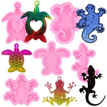 Imagem de MIYAHOUSE Moldes de resina epóxi estilo animal moldes de silicone moldes de resina epóxi moldes de fundição sapo tartaruga lagartixa moldes de chaveiro para bricolage resina epóxi pingente artesanato