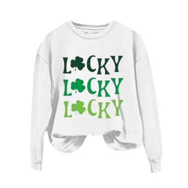 Imagem de Camiseta feminina de manga comprida do Dia de São Patrício verde Shamrock Lucky camiseta moderna para mulheres 2024, Branco, XXG