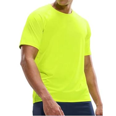 Imagem de MIER Camisetas masculinas de treino dry fit, camiseta atlética, manga curta, gola redonda, academia, poliéster, absorção de umidade, Verde limão, GG