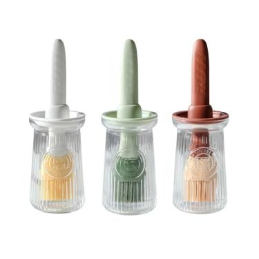 Imagem de Uteynee Dispensador de óleo com escova – Dispensador de azeite de oliva de vidro para cozinha, frasco dispensador de óleo 3 em 1 com escova de silicone para cozinhar molho de vinagre, churrasco e