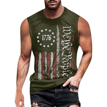 Imagem de Camiseta masculina 4th of July 1776 Muscle Tank Memorial Day Gym sem mangas para treino com bandeira americana, Bandeira 1776 - Verde militar, G