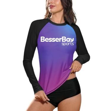 Imagem de BesserBay Camiseta feminina de manga comprida com proteção solar UV Rashguard, Azul e roxo | Gradiente, M