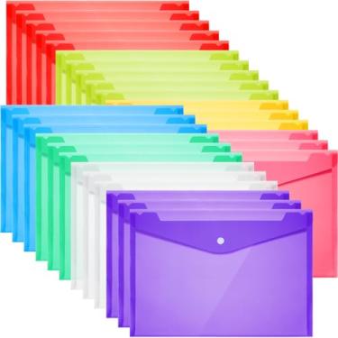 Imagem de Ireer Pacote com 200 envelopes de plástico transparente com fecho de botão de pressão, pastas de documentos coloridos, envelopes de plástico para escritório em casa, escola, organização de trabalho