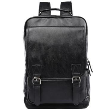 Imagem de MOYYI Mochila de couro masculina preta grande para laptop para mochila casual, Laptop preto de 14 polegadas, Large, Mochilas Daypack