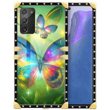 Imagem de Yuning419 Capa compatível com Samsung Galaxy Note 20, capa de borboleta colorida Note 20 para meninas, capa protetora quadrada de luxo TPU macio à prova de choque rígido PC traseira para Samsung