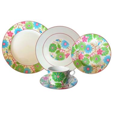 Imagem de Aparelho de Jantar 20 Peças Porcelana Flores Robergê - Super Saldão.