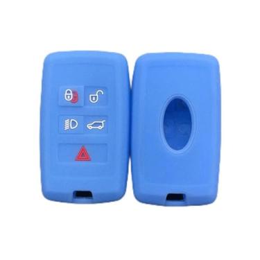 Imagem de CSHU Porta-chaves de silicone com 5 botões Capa para porta-chaves do carro Porta-chaves com anel Bolsa para chaves, apto para Land Rover Range Rover Sport Evoque Discovery Discovery, azul claro
