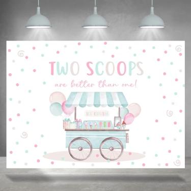 Imagem de Rsuuinu Pano de fundo de loja de carrinho com tema de sorvete de 2º aniversário para meninas, meninos, rosa, azul, decoração de festa de segundo aniversário, duas colheres são melhores do que um