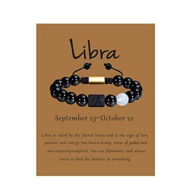 Imagem de VLINRAS Pulseira do zodíaco para homens e mulheres, 8 mm 10 mm natural ônix preto pedra signo estrela constelação horóscopo pulseira presentes, One Size, Aço inoxidável, Contas masculinas de 10 mm