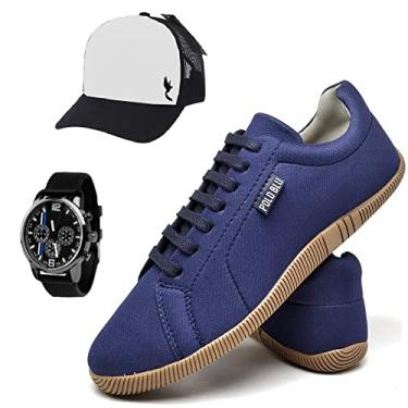 Imagem de Kit Sapatênis Masculino Casual Com Boné e Relogio Confortavel Bonito Cor:Azul;Tamanho:38;Genero:Masculino