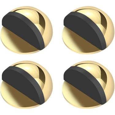 Imagem de Batente de porta, 4 peças de batente de porta de piso de aço inoxidável, piso oval montado com parafusos e almofadas autoadesivas - amortecedor de borracha com amortecimento de som, durável