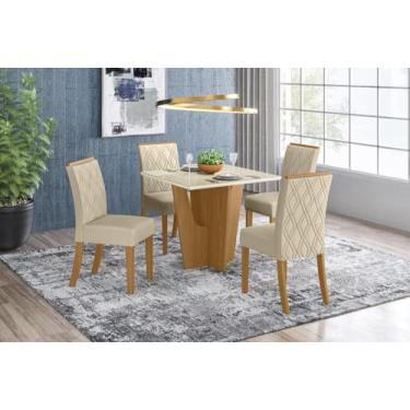 Imagem de Jogo de Mesa Vértice 900 e 4 Cadeiras Vita Nature/linho - Fdecor