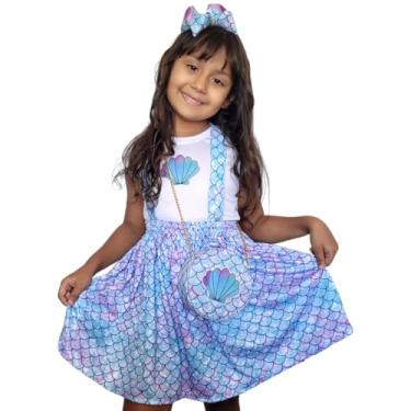 Imagem de Vestido Sereia Infantil - Ótimo para festa Infantil - Acompanha Acessórios - Blusinha + Bolsa + Laço (8 Anos)