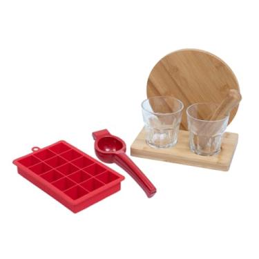 Imagem de Oikos - Kit Espremedor de Limão Vermelho, Forma de Silicone e Conjunto Caipirinha 7 Peças