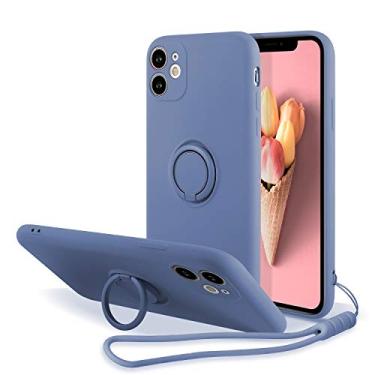 Imagem de UEEBAI Capa para iPhone 11 (6,1 polegadas), capa fina de silicone líquido com suporte de anel giratório de 360 graus, alça de mão moderna, suporte magnético para carro, à prova de choque, capa