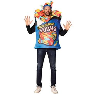 Imagem de Sour Gummy Worms Costume Bitter Tart Sweet Candy Sugar Gumdrops Snacks Food Dress Up Cosplay Party Costumes, Adult One Size