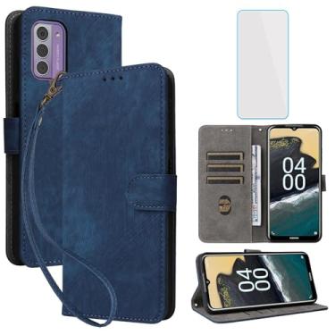 Imagem de IUQXU Capa carteira para celular Nokia C300 com protetor de tela [bloqueio RFID] couro flip suporte para cartão de pulso masculino feminino capa para celular para Nokia N155DL C 300 4G azul