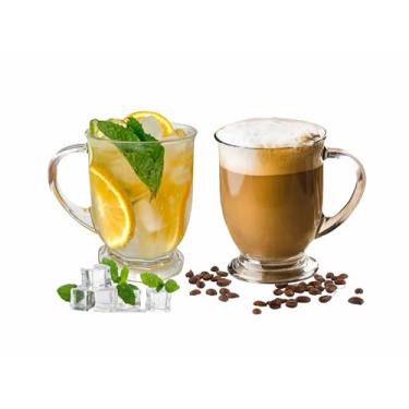 Imagem de Conjunto de 2 copos transparentes, canecas de café de vidro de 500 ml com base pesada, copos de vidro para bebidas, suco, xícaras de latte, coquetéis, vinho, cerveja, café expresso, chá
