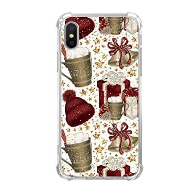 Imagem de Lindas Estrelas Douradas Sinos de Natal Presentes Elementos Capa para iPhone XS Max, Padrões Estéticos de Natal para Meninas Meninos Mulheres Homens, Moderna Capa Amortecedora de TPU para iPhone XS