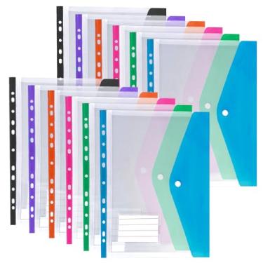 Imagem de Pacote com 12 bolsos para fichário de 2/3/4, pastas de fichário com botão de pressão e etiqueta, envelopes de plástico expansíveis, pastas organizadoras com 11 furos para escola, escritório, casa