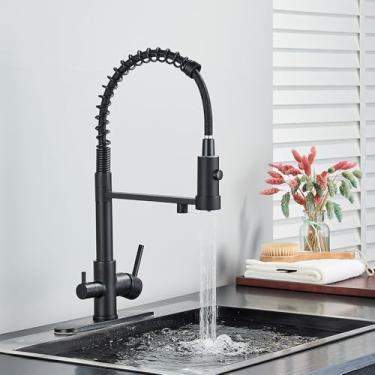 Imagem de Torneira de cozinha cromada com filtro, torneira de cozinha de água pura, alça dupla, torneiras misturadoras de cozinha purificadas, pretas