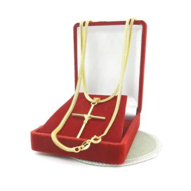 Imagem de Corrente Masculina 70cm 3mm Oval Cruz Folheada Ouro 18k CR234 - Wnbijo