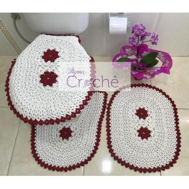 Imagem de Jogo de Banheiro Flor Bordada em Crochê 3 Peças - Myrna Crochê, Vermel