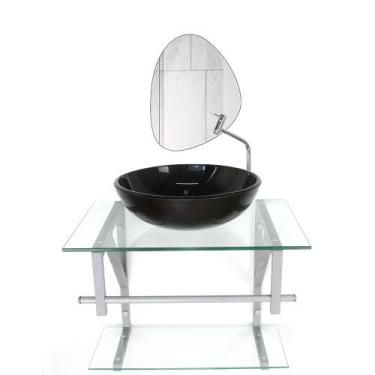 Imagem de Conjunto Gabinete Vidro Banheiro 60cm Com Espelho Orgânico Moderno - C