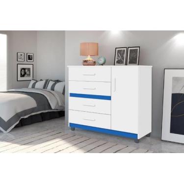 Imagem de Cômoda Organizadora PR 4 Gavetas e 1 Porta Cor Branco / Azul - SM