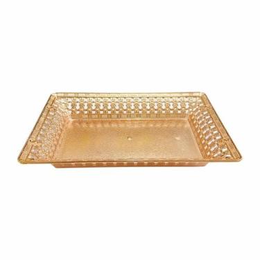 Imagem de Bandeja Retangular Dourada Com Toque De Rose Para Decoração 32 Cm - O 