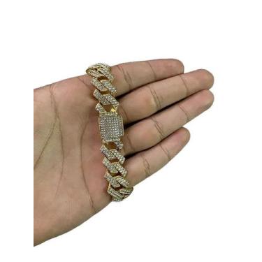 Imagem de Pulseira cubana cravejada 13mm- banhado a ouro 18k - ToJoia18k