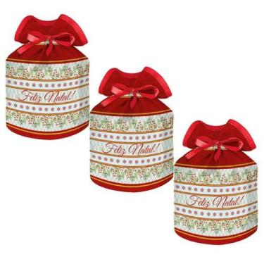 Imagem de Kit 3 Porta Panetone Tecido Com Fita Enfeite Natal Decoração - Rio Mas