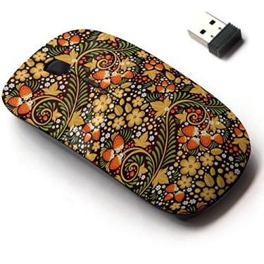 Imagem de Mouse sem fio de 2,4 G com design de padrão fofo para todos os laptops e desktops com nano receptor - khokhloma festivo tradicional